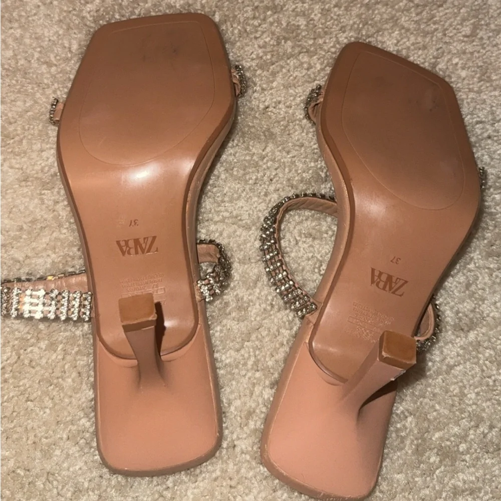 ✨ ZARA Nude Heeled Sandals with Rhinestone Straps ✨ | Size 7 (EU 37) - Picture 6 of 7